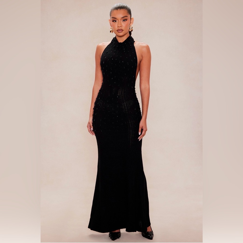 Black Maxi Dress with beads Backless